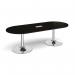 Trumpet base radial end boardroom table 2400mm x 1000mm with central cutout 272mm x 132mm - chrome base, black top TB24-CO-C-BK
