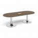 Trumpet base radial end boardroom table 2400mm x 1000mm with central cutout 272mm x 132mm - chrome base, Barcelona walnut top TB24-CO-C-BW
