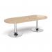 Trumpet base radial end boardroom table 2400mm x 1000mm with central cutout 272mm x 132mm - chrome base, kendal oak top TB24-CO-C-KO