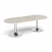 Trumpet base radial end boardroom table 2400mm x 1000mm with central cutout 272mm x 132mm - chrome base, light grey top TB24-CO-C-LG