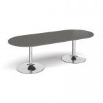 Trumpet base radial end boardroom table 2400mm x 1000mm - chrome base, onyx grey top TB24-C-OG