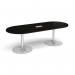 Trumpet base radial end boardroom table 2400mm x 1000mm with central cutout 272mm x 132mm - silver base, black top TB24-CO-S-BK