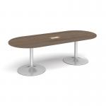 Trumpet base radial end boardroom table 2400mm x 1000mm with central cutout 272mm x 132mm - silver base, Barcelona walnut top TB24-CO-S-BW
