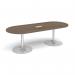 Trumpet base radial end boardroom table 2400mm x 1000mm with central cutout 272mm x 132mm - silver base, Barcelona walnut top TB24-CO-S-BW