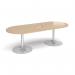 Trumpet base radial end boardroom table 2400mm x 1000mm with central cutout 272mm x 132mm - silver base, kendal oak top TB24-CO-S-KO