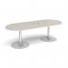 Trumpet base radial end boardroom table 2400mm x 1000mm with central cutout 272mm x 132mm - silver base, light grey top TB24-CO-S-LG