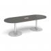 Trumpet base radial end boardroom table 2400mm x 1000mm with central cutout 272mm x 132mm - silver base, onyx grey top TB24-CO-S-OG