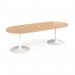 Trumpet base radial end boardroom table 2400mm x 1000mm with central cutout 272mm x 132mm - white base, beech top TB24-CO-WH-B