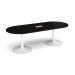 Trumpet base radial end boardroom table 2400mm x 1000mm with central cutout 272mm x 132mm - white base, black top TB24-CO-WH-BK