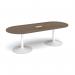 Trumpet base radial end boardroom table 2400mm x 1000mm with central cutout 272mm x 132mm - white base, Barcelona walnut top TB24-CO-WH-BW
