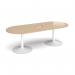 Trumpet base radial end boardroom table 2400mm x 1000mm with central cutout 272mm x 132mm - white base, kendal oak top TB24-CO-WH-KO