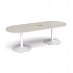 Trumpet base radial end boardroom table 2400mm x 1000mm with central cutout 272mm x 132mm - white base, light grey top TB24-CO-WH-LG