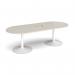 Trumpet base radial end boardroom table 2400mm x 1000mm with central cutout 272mm x 132mm - white base, light grey top TB24-CO-WH-LG