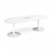 Trumpet base radial end boardroom table 2400mm x 1000mm with central cutout 272mm x 132mm - white base, white top TB24-CO-WH-WH