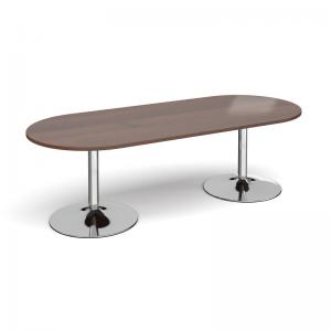 Trumpet base radial end boardroom table 2400mm x 1000mm - chrome base