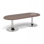 Trumpet base radial end boardroom table 2400mm x 1000mm - chrome base and walnut top