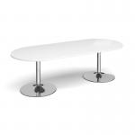Trumpet base radial end boardroom table 2400mm x 1000mm - chrome base, white top TB24-C-WH