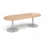 Trumpet base radial end boardroom table 2400mm x 1000mm - silver base and beech top