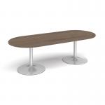 Trumpet base radial end boardroom table 2400mm x 1000mm - silver base, Barcelona walnut top TB24-S-BW