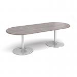 Trumpet base radial end boardroom table 2400mm x 1000mm - silver base, grey oak top TB24-S-GO