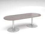 Trumpet base radial end boardroom table 2400mm x 1000mm - silver base and grey oak top TB24-S-GO