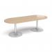 Trumpet base radial end boardroom table 2400mm x 1000mm - silver base, kendal oak top TB24-S-KO