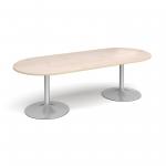 Trumpet base radial end boardroom table 2400mm x 1000mm - silver base and maple top