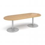 Trumpet base radial end boardroom table 2400mm x 1000mm - silver base and oak top