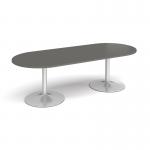 Trumpet base radial end boardroom table 2400mm x 1000mm - silver base, onyx grey top TB24-S-OG