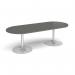 Trumpet base radial end boardroom table 2400mm x 1000mm - silver base, onyx grey top TB24-S-OG