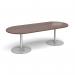 Trumpet base radial end boardroom table 2400mm x 1000mm - silver base, walnut top TB24-S-W