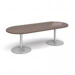 Trumpet base radial end boardroom table 2400mm x 1000mm - silver base and walnut top TB24-S-W