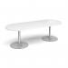 Trumpet base radial end boardroom table 2400mm x 1000mm - silver base, white top TB24-S-WH