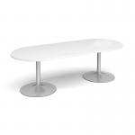 Trumpet base radial end boardroom table 2400mm x 1000mm - silver base, white top TB24-S-WH