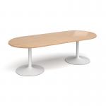 Trumpet base radial end boardroom table 2400mm x 1000mm - white base, beech top TB24-WH-B