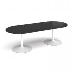 Trumpet base radial end boardroom table 2400mm x 1000mm - white base, black top TB24-WH-BK