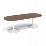 Trumpet base radial end boardroom table 2400mm x 1000mm - white base, Barcelona walnut top TB24-WH-BW