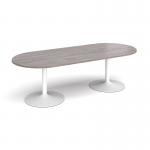 Trumpet base radial end boardroom table 2400mm x 1000mm - white base, grey oak top TB24-WH-GO