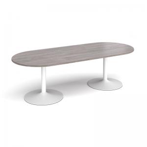 Trumpet base radial end boardroom table 2400mm x 1000mm - white base,