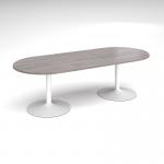 Trumpet base radial end boardroom table 2400mm x 1000mm - white base and grey oak top