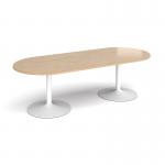 Trumpet base radial end boardroom table 2400mm x 1000mm - white base, kendal oak top TB24-WH-KO