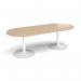 Trumpet base radial end boardroom table 2400mm x 1000mm - white base, kendal oak top TB24-WH-KO