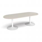 Trumpet base radial end boardroom table 2400mm x 1000mm - white base, light grey top TB24-WH-LG