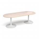 Trumpet base radial end boardroom table 2400mm x 1000mm - white base and maple top