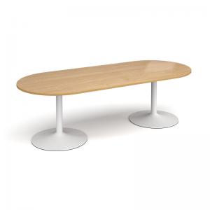 Trumpet base radial end boardroom table 2400mm x 1000mm - white base,