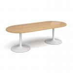 Trumpet base radial end boardroom table 2400mm x 1000mm - white base, oak top TB24-WH-O