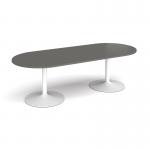 Trumpet base radial end boardroom table 2400mm x 1000mm - white base, onyx grey top TB24-WH-OG
