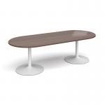 Trumpet base radial end boardroom table 2400mm x 1000mm - white base and walnut top TB24-WH-W