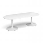 Trumpet base radial end boardroom table 2400mm x 1000mm - white base, white top TB24-WH-WH