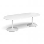 Trumpet base radial end boardroom table 2400mm x 1000mm - white base and white top